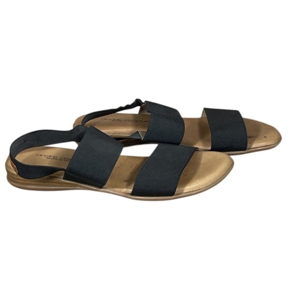 Andre Assous Nice Black Elastic Slingback Sandals Made in‎ Spain Womens 6 Flat